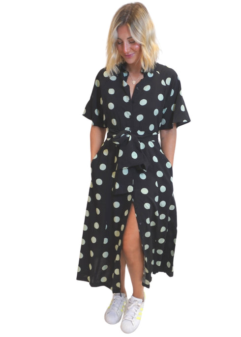The Perfect Shirt Dress - Midnight Mint Polka
